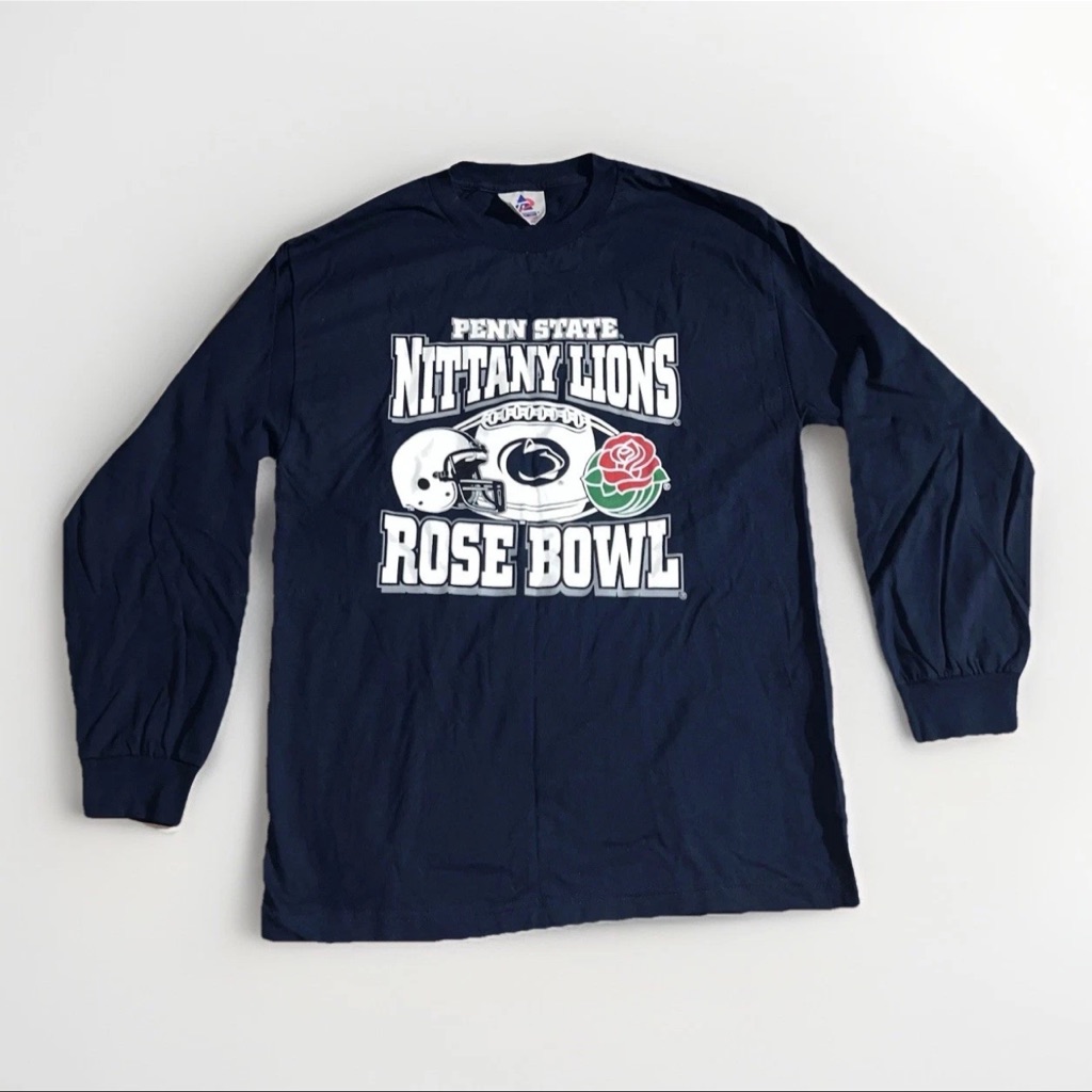 Vtg Penn State Mens Large Blue Rose Bowl Ncaa Football Long Sleeve T Shirt Psu